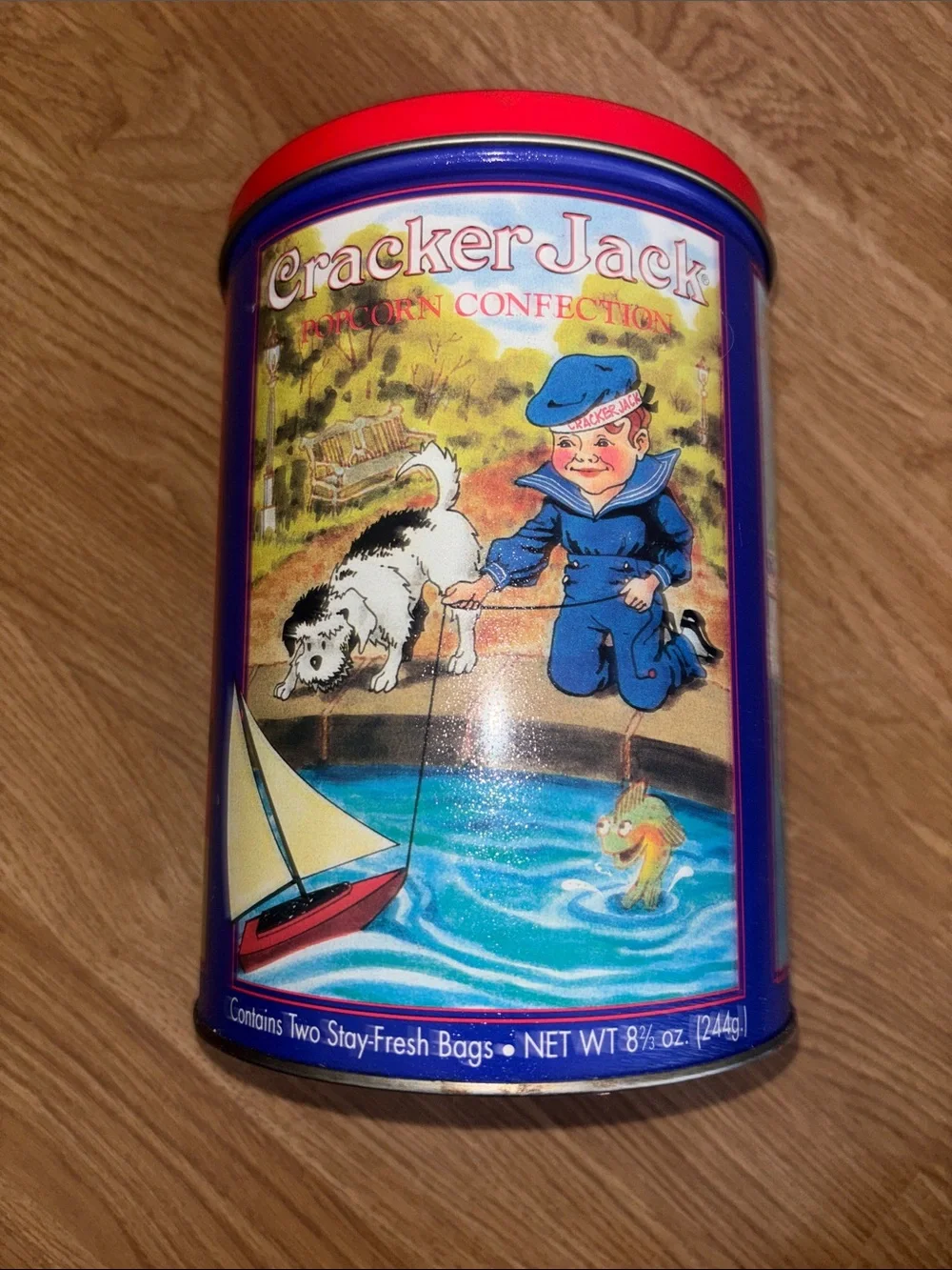 Cracker Jack Decorative Tin Canister - Red & Blue
